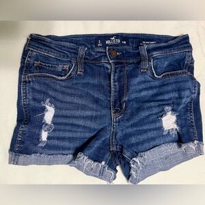 Hollister Women's Dark Blue Distressed Denim Jean Shorts